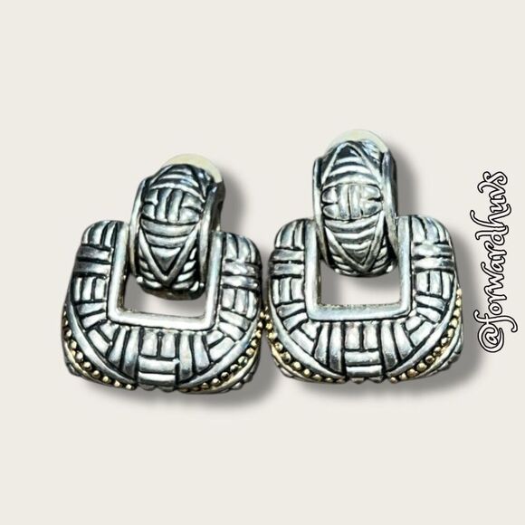 Vintage Silver-Tone Clip-On Earrings – Unbranded, Geometric Design - Picture 1 of 7